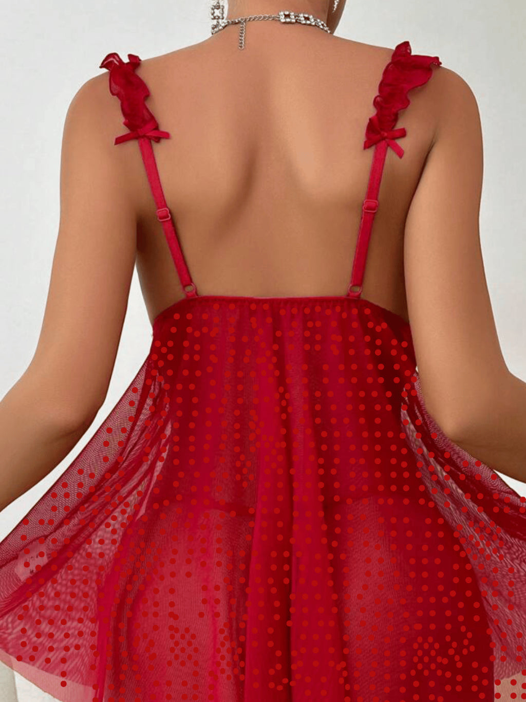 Camisola Tule Sensual bolinhas e calcinha